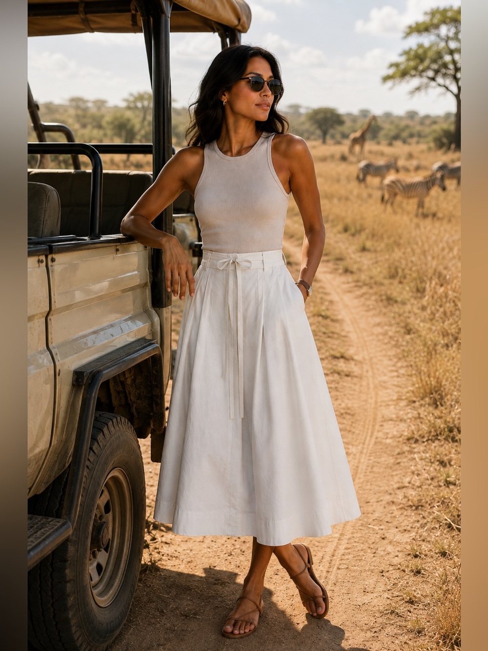 Vince Canvas-Taped Cotton Poplin Midi Skirt White